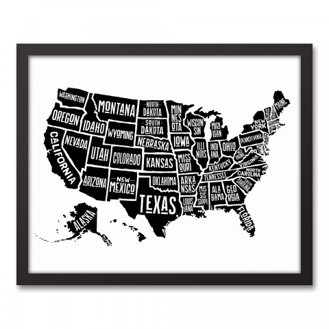 Simple US Map 16x20 Black Framed Canvas