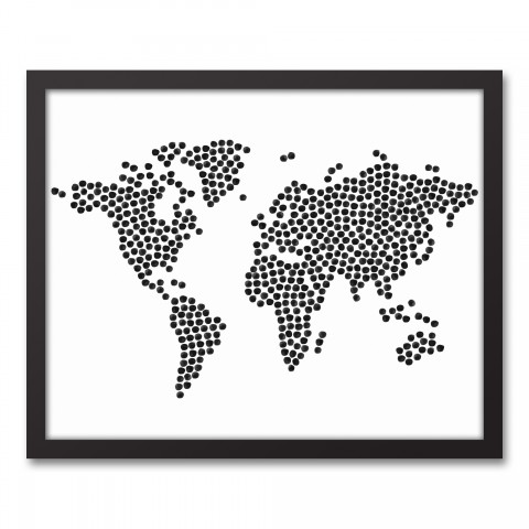 Black Dots World Map 16x20 Black Framed Canvas
