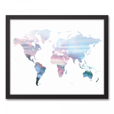 Pastel World Map 16x20 Black Framed Canvas
