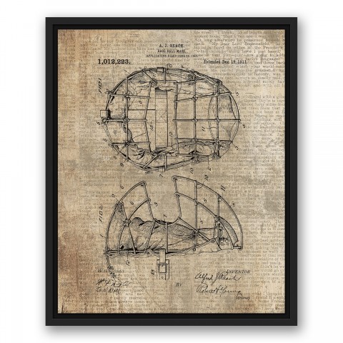 Baseball Mask Patent Print 16x20 Black Floating Framed Canvas
