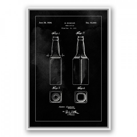 Beer Bottle Patent 1934 20x30 Black Floating Framed Canvas