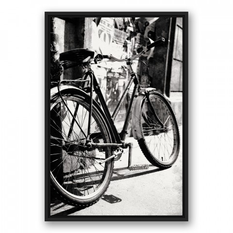 Black & White Bicycle Photograph 20x30 Black Floating Framed Canvas