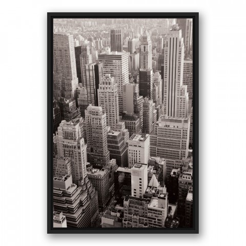 Black & White NYC Rooftops Photograph 20x30 Black Floating Framed Canvas