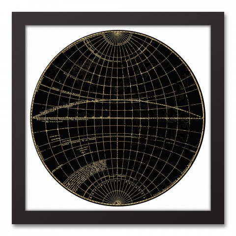 Globe Circle Print 1 12x12 Black Framed Canvas