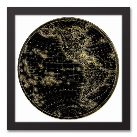 Globe Circle Print 2 12x12 Black Framed Canvas