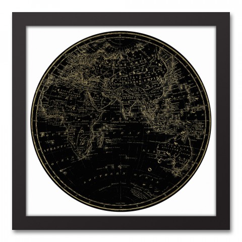 Globe Circle Print 3 12x12 Black Framed Canvas