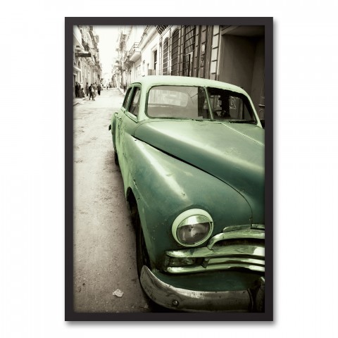 Vintage Green Car 20x30 Black Framed Canvas