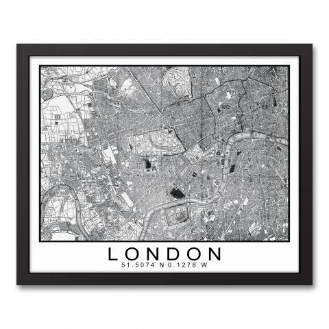 London Map 16x20 Black Framed Canvas