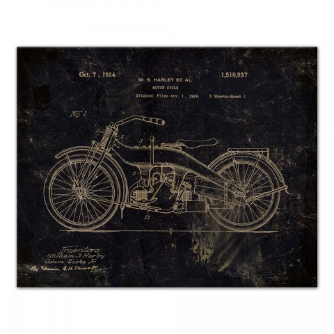 Harley Motor Cycle Patent Print 1919 16x20 Canvas Wall Art