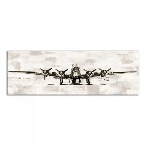 Vintage Distressed White Plane 12x36 Canvas Wall Art