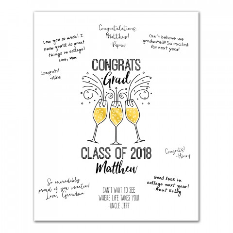Congrats Grad Champange Glasses 11x14 Personalized Canvas Wall Art
