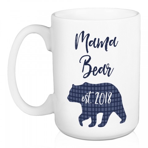 Mama Bear Blue Plaid 15 oz Personalized Mug