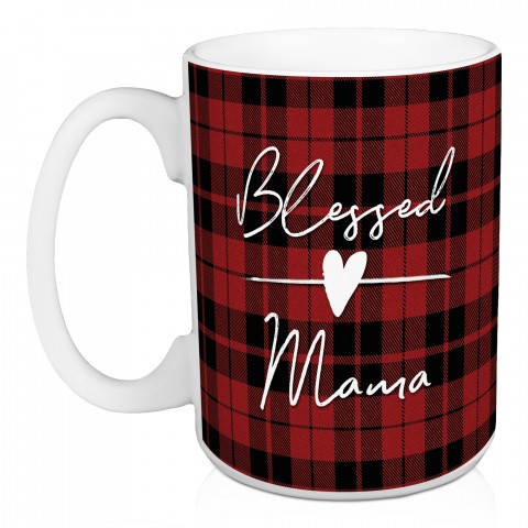 Buffalo Check Blessed Mama  15 oz Mug