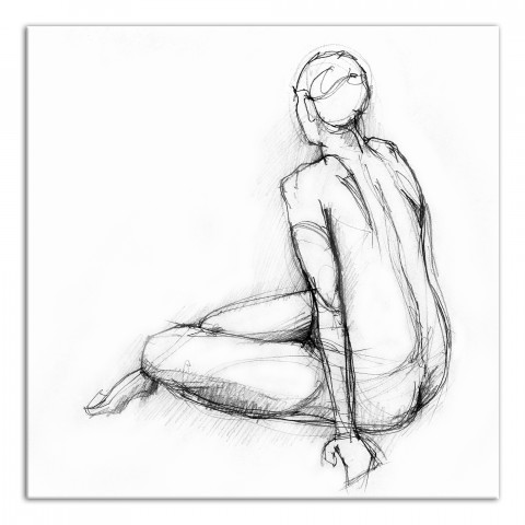 Seated Nude Sketch 16x16 Canvas Wall Art
