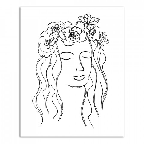 Woman With Floral Crown Sketch 16x20 Canvas Wall Art