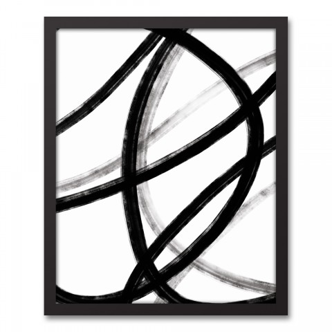 Loops Black and White Abstract 16x20 Black Framed Canvas