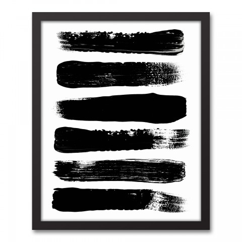 Paint Strokes Black and  White Abstract 16x20 Black Framed Canvas
