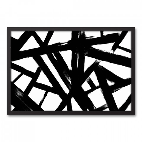 Shattered Black and White Abstract 20x30 Black Framed Canvas