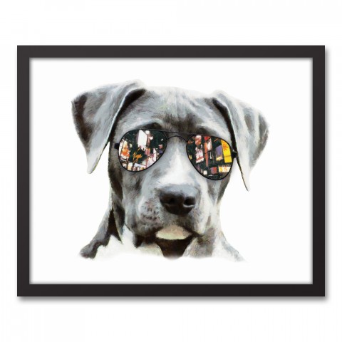Cool Dog in Sunglasses 16x20 Black Framed Canvas