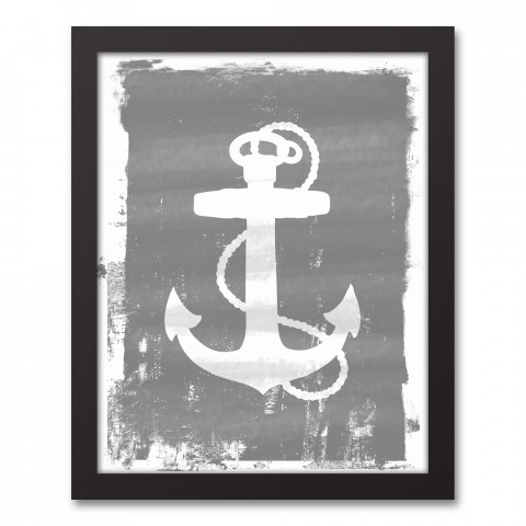 Anchor Silhouette In Gray 11x14 Black Framed Canvas