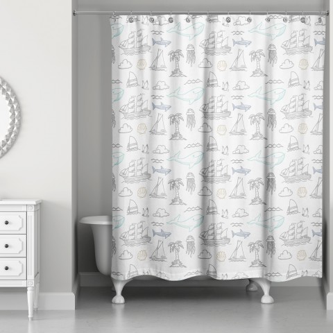 Colorful Sentiments of the Sea 71x74 Shower Curtain