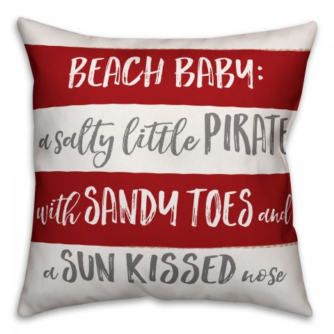 Beach Baby Red Stripes 16x16 Spun Poly Pillow