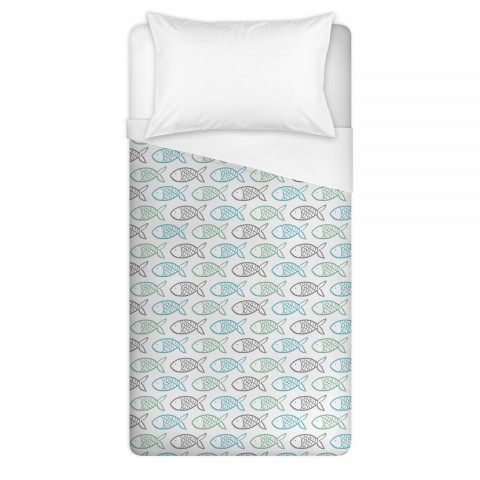 Blue Fish Sketch Pattern Twin Brushed Poly Duvet