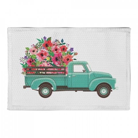 Blue Floral Truck 2x3 Area Rug
