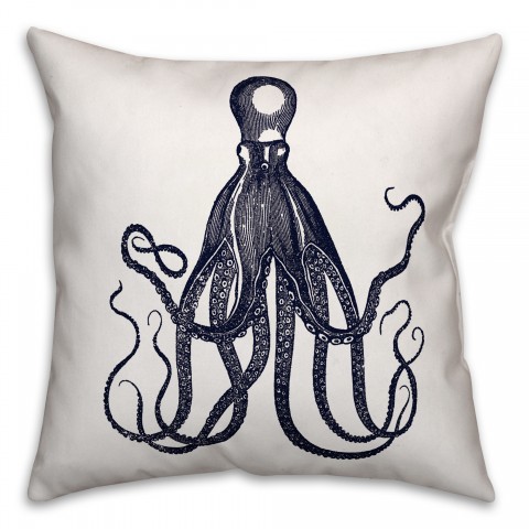 Inky Navy Octopus 18x18 Spun Poly Pillow