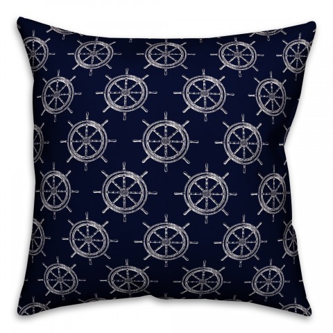 Blue Captain's Wheel Pattern 18x18 Spun Poly Pillow