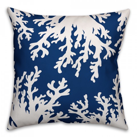 White Coral on Cobalt Blue 18x18 Spun Poly Pillow
