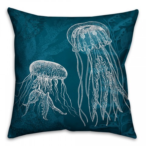Teal Jellyfish 18x18 Spun Poly Pillow