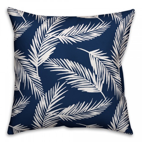 White Palms on Navy Blue 18x18 Spun Poly Pillow
