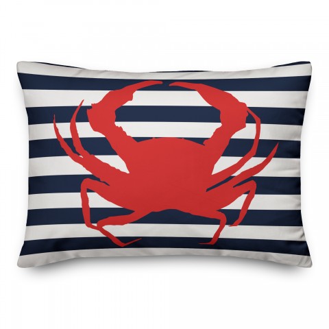 Navy Stripes Red Crab 14x20 Spun Poly Pillow