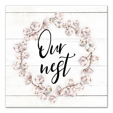 Our Nest Cotton Wreath 24x24 Canvas Wall Art