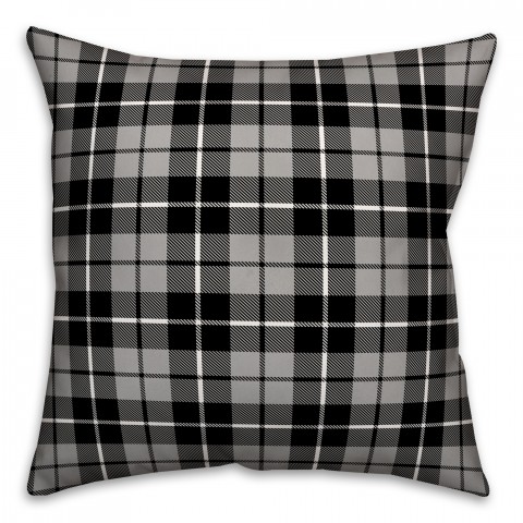 Black & Gray Tartan Plaid 18x18 Spun Poly Pillow