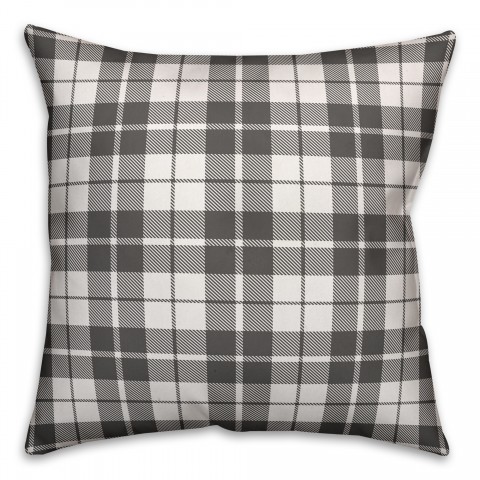 Gray & White Tartan Plaid 18x18 Spun Poly Pillow