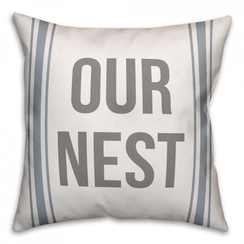 Our Nest Blue Flour Sack Stripes 18x18 Spun Poly Pillow