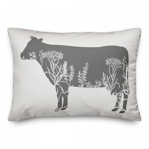 Floral Gray Cow 14x20 Spun Poly Pillow