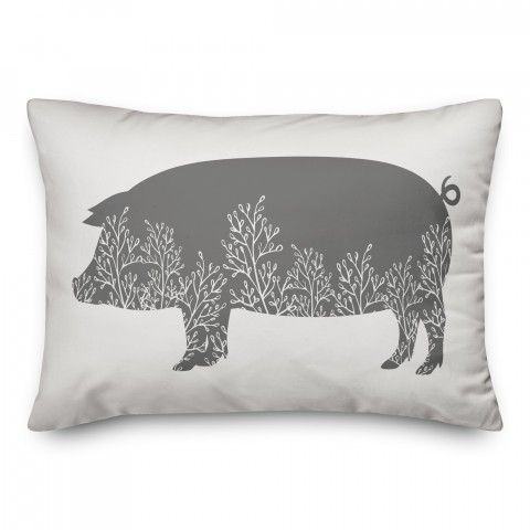 Floral Gray Pig 14x20 Spun Poly Pillow