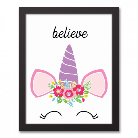 Believe Unicorn 11x14 Black Framed Canvas