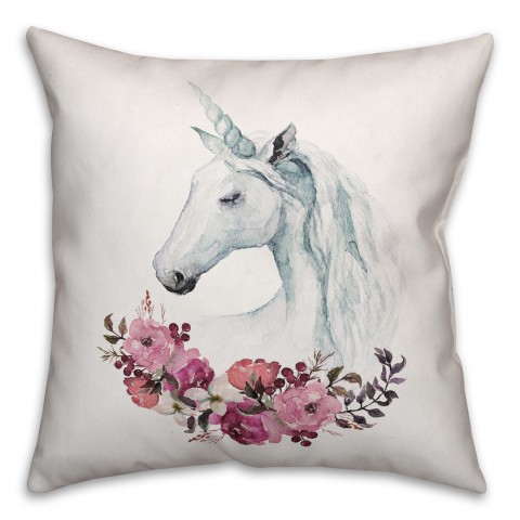 Floral Unicorn 16x16 Spun Poly Pillow