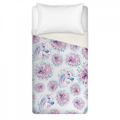 Watercolor Unicorn Medallion Twin Brushed Poly Duvet