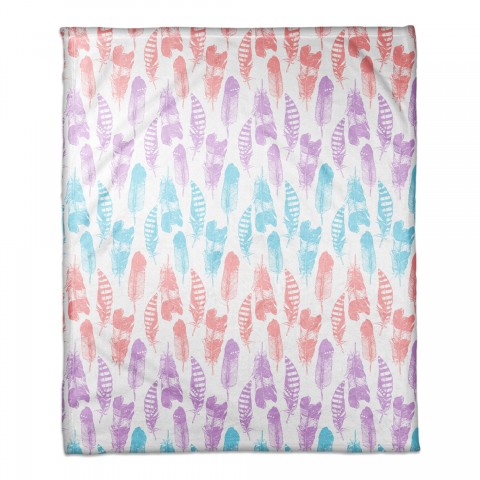 Colorful Feather Pattern 50x60 Coral Fleece Blanket