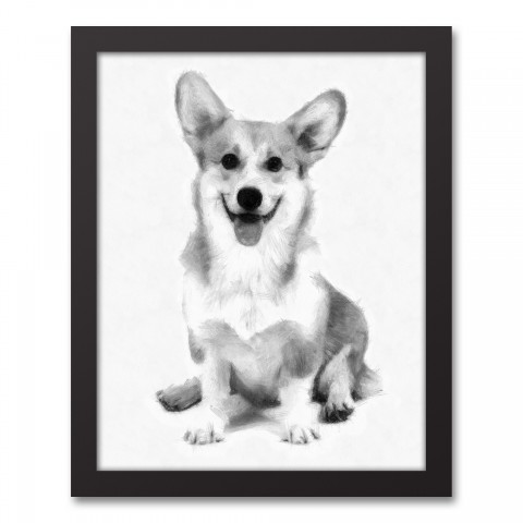 Corgi Sketch 11x14 Black Framed Canvas