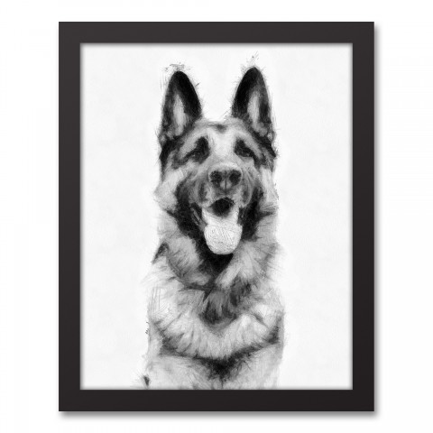 German Shepherd Sketch 11x14 Black Framed Canvas