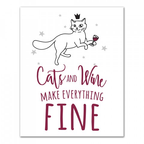 Cats And Wine Make Everything Fine 16x20 Canvas Wall Art