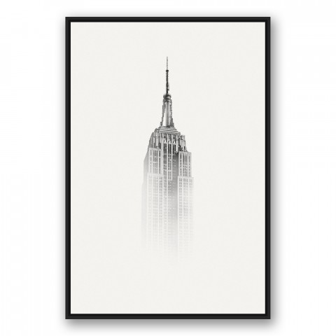 Foggy Empire States Building  32x48 Black Floating Framed Canvas