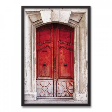 Ornate Red Door 20x30 Black Framed Canvas