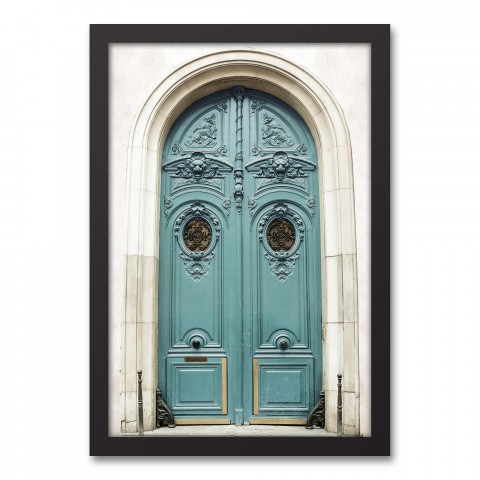 Ornate Teal Door 12x18 Black Framed Canvas